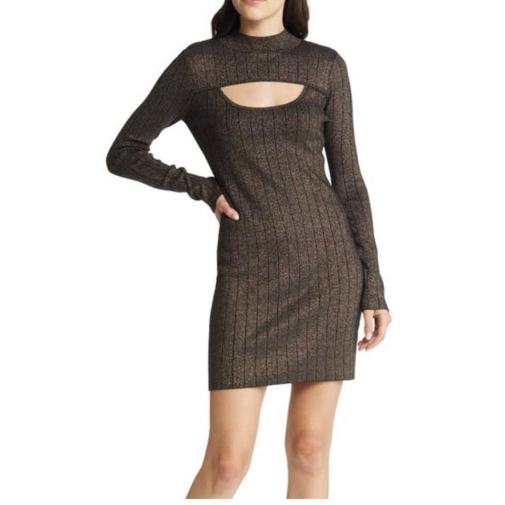 CHELSEA 28 Elegant Metallic Brown Knit Dress